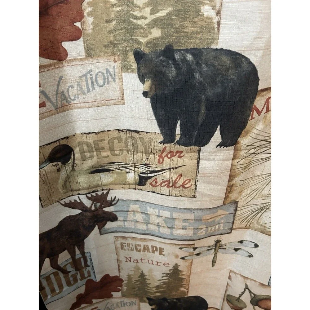 BACOVA Lodge Bear Moose Canoe Shower Curtain 72x72 w Liner & Wildlife Hooks Set
